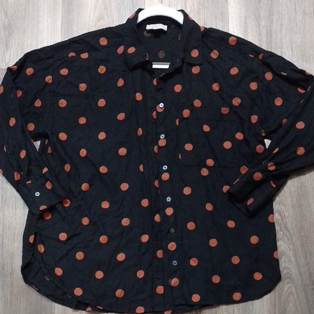 LOFT Petite Black and Orange Polka Dot Men's Shirt